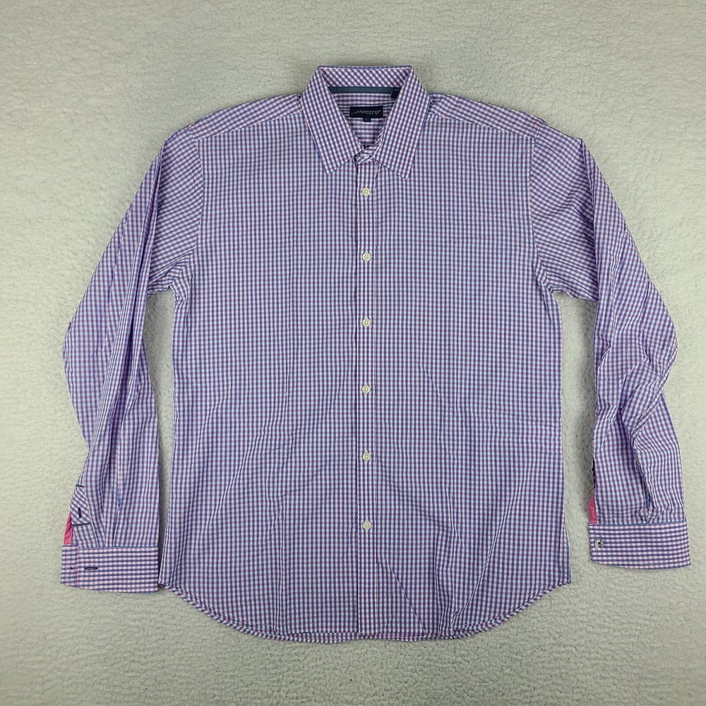 Jeremy Argyle NYC Shirt Mens Large Blue Purple Check Cotton Dress Button‎ Up